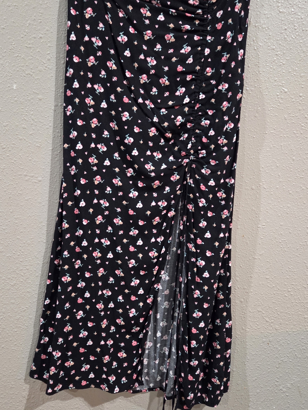 Rewind Black Floral Midi Skirt with Pink & White Flowers